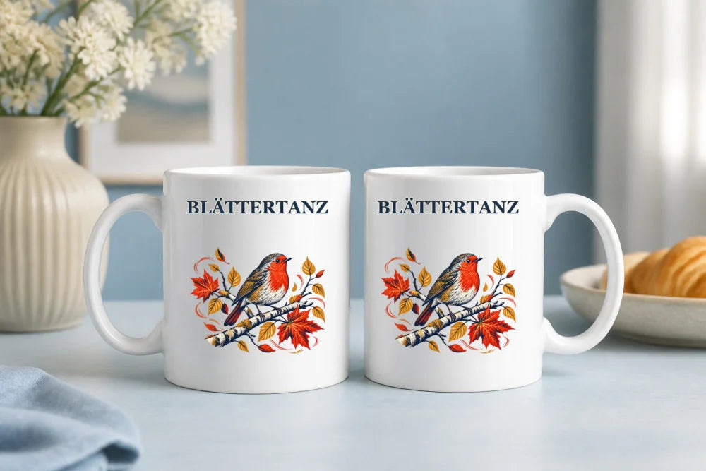 Blättertanz Rotkehlchen Tasse – Keramikbecher 325 ml - WS-Trend.de
