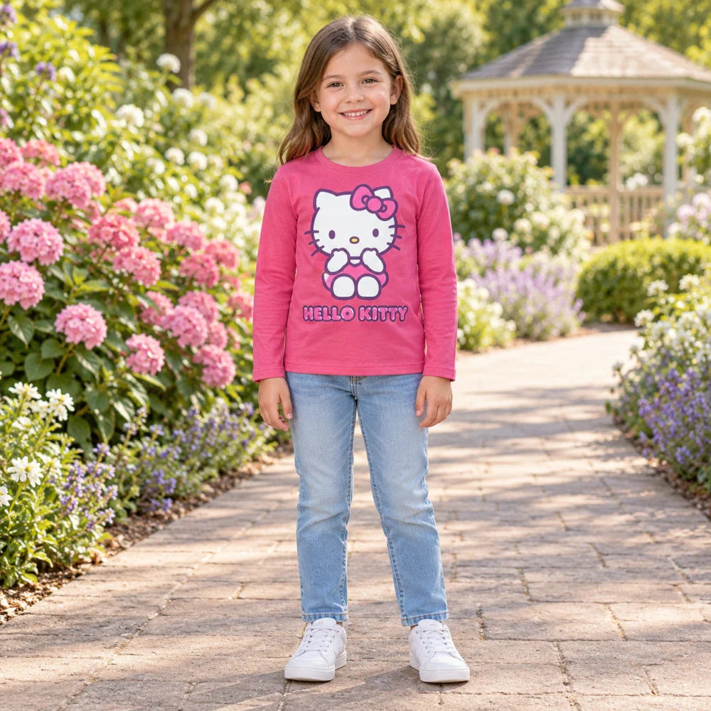 Hello Kitty Mädchen Langarmshirt Baumwolle Pink 98–128 - WS-Trend.de