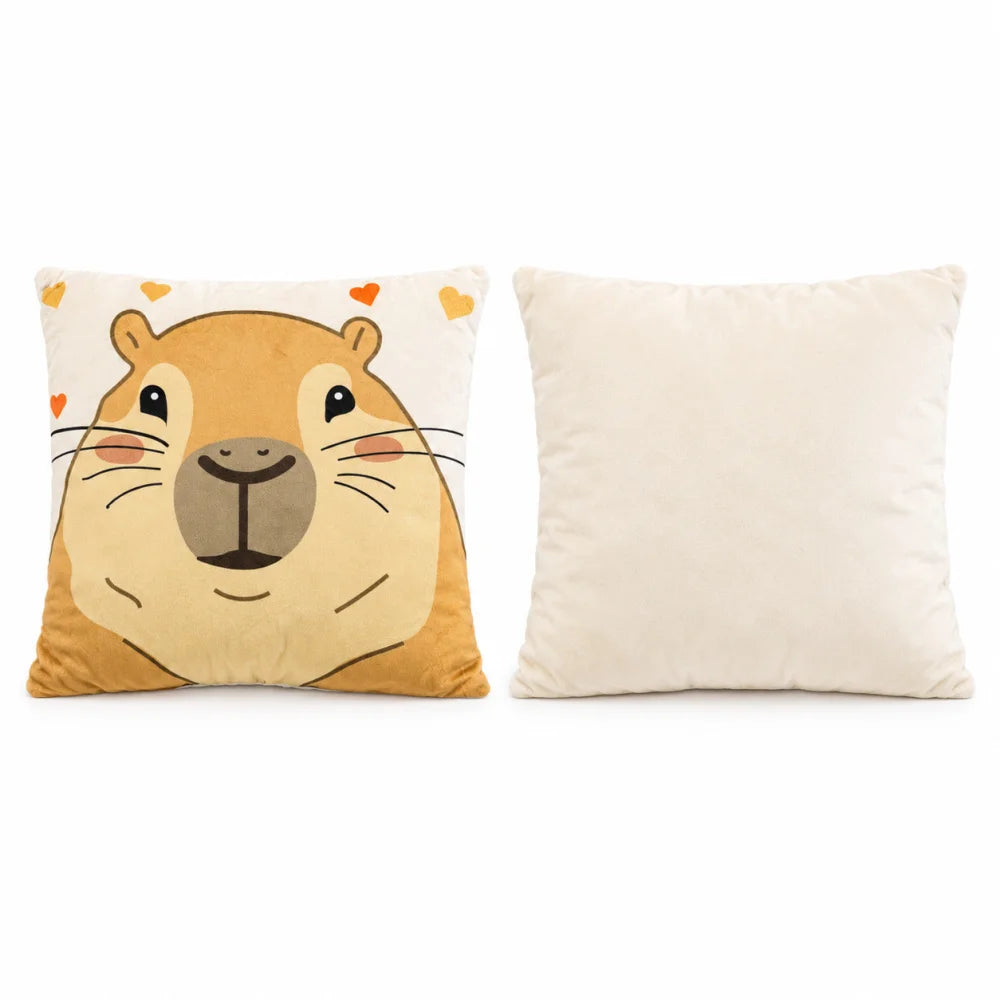Capibara Velours-Dekokissen mit Herzen 35x35x5 cm - WS-Trend.de