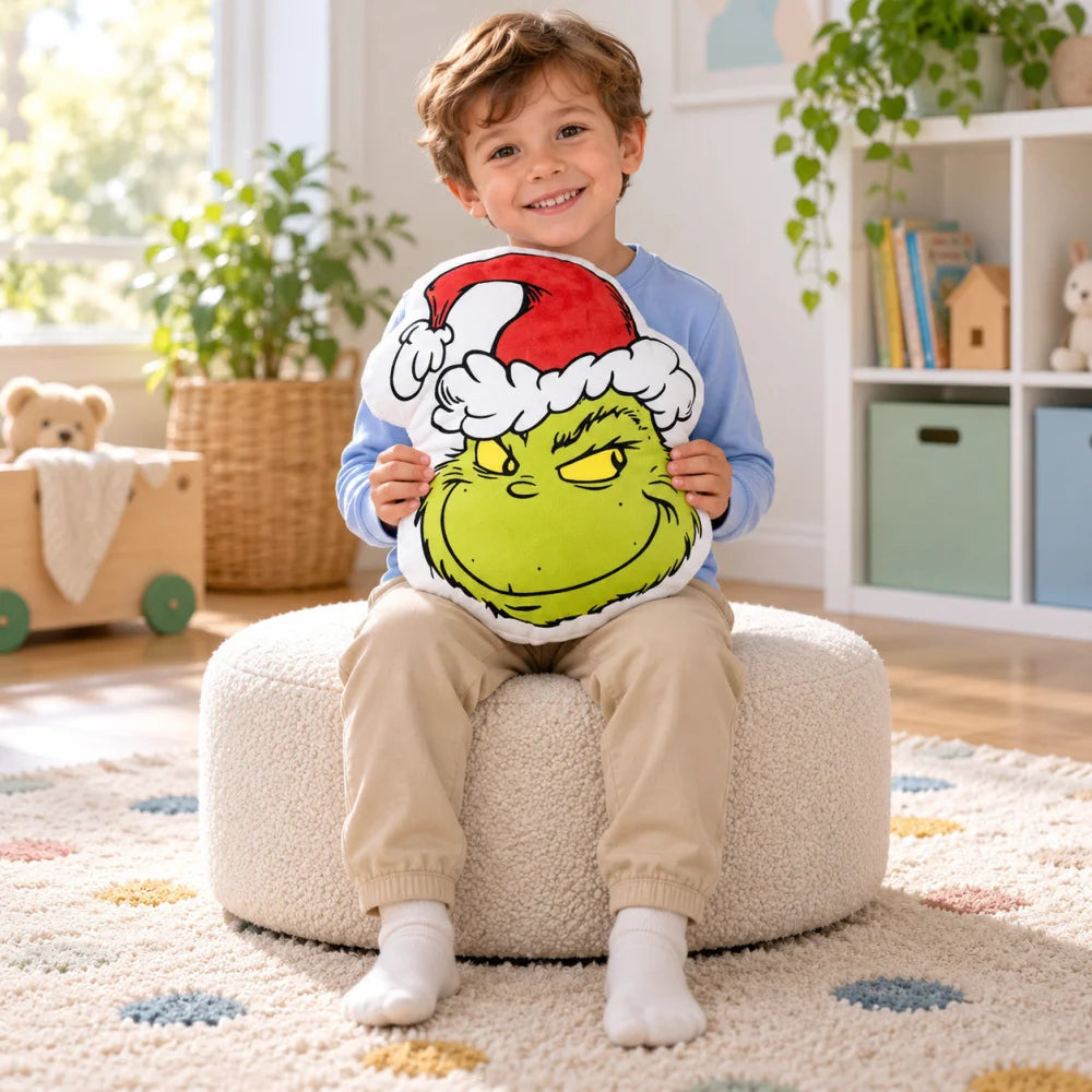 Der Grinch 3D Velourskissen 36x29x5 cm Weihnachtsmütze weißer Rand - WS-Trend.de