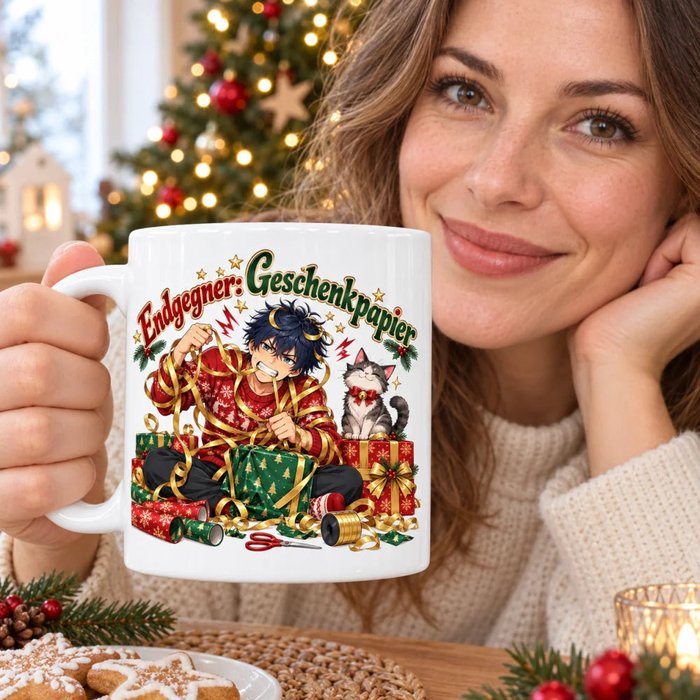 WS-Trend Weihnachtsboss Anime Tasse Keramik 330 ml mit lustigem Spruch - WS-Trend.de