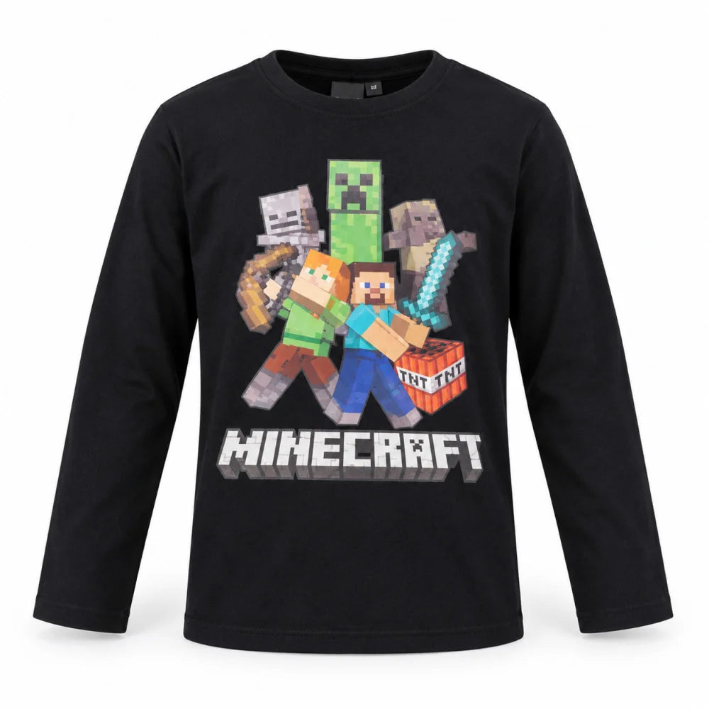 Minecraft Steve Alex Creeper Jungen Langarmshirt Baumwolle Grün oder Schwarz 116–146 - WS-Trend.de