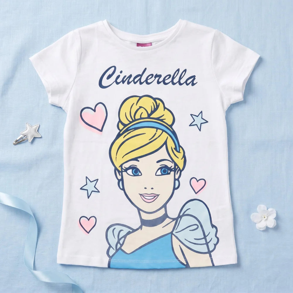 Disney Cinderella T-Shirt Kinder Mädchen Top 98 - 128 Baumwolle Hellblau o Weiß - WS-Trend.de