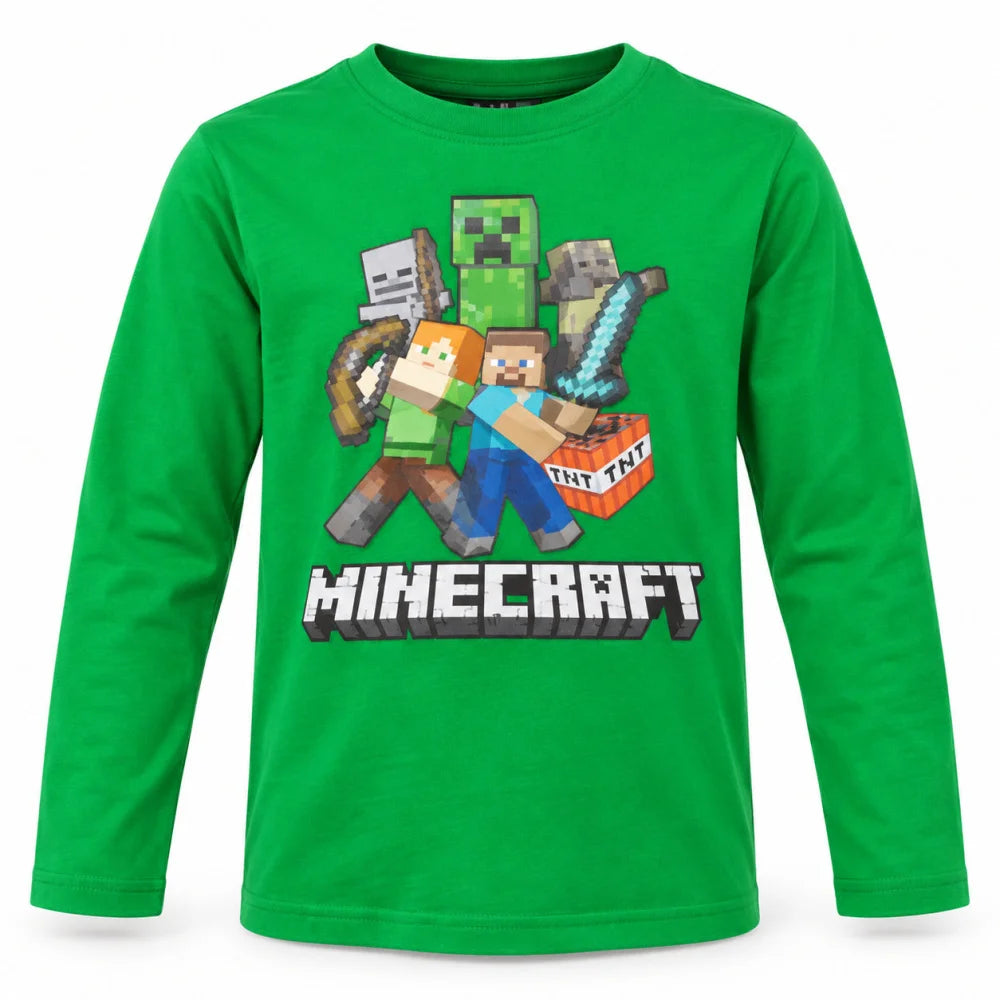 Minecraft Steve Alex Creeper Jungen Langarmshirt Baumwolle Grün oder Schwarz 116–146 - WS-Trend.de