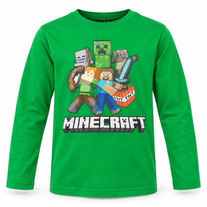 Minecraft Steve Alex Creeper Jungen Langarmshirt Baumwolle Grün oder Schwarz 116–146 - WS-Trend.de