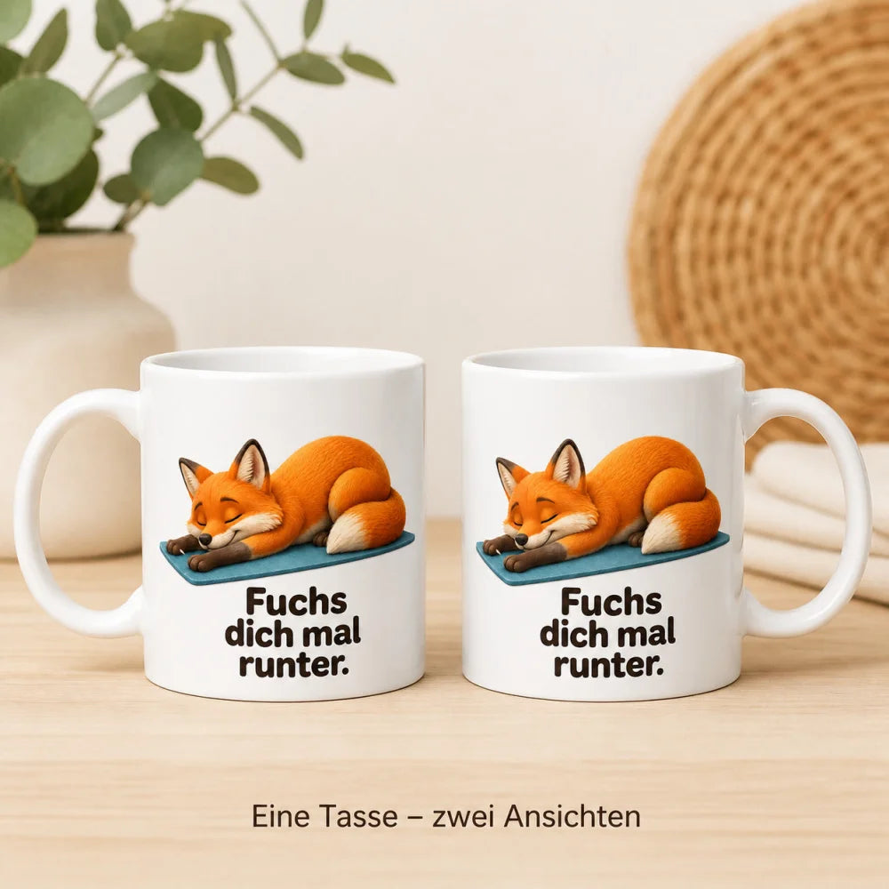 Yoga-Fuchs Kaffeetasse - Geschenkidee mit Spruch - beidseitig bedruckt - WS-Trend.de