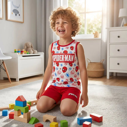 Marvel Spiderman Kinder ärmellos Schlafanzug Pyjama Nachtwäsche 104 - 134 - WS-Trend.de