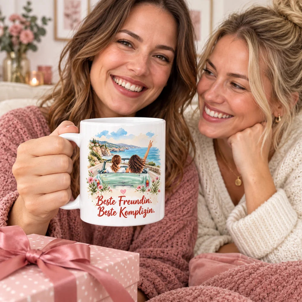 Beste Freundin Tasse mit Spruch – Aquarell Geschenk aus Keramik 330 ml - WS-Trend.de