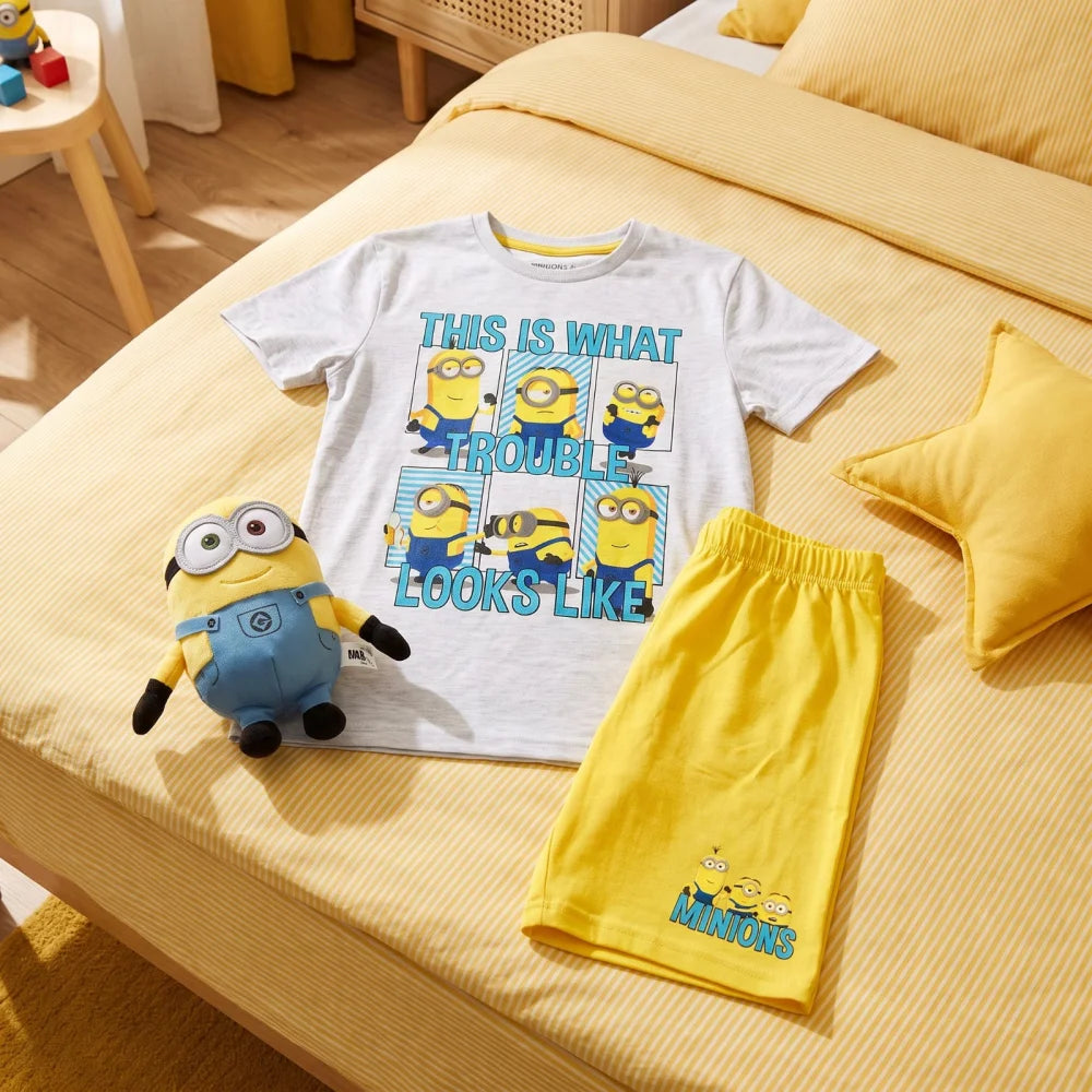 Die Minions Jungen Kinder Pyjama Schlafanzug 98-122 Baumwolle Weiß Grau - WS-Trend.de