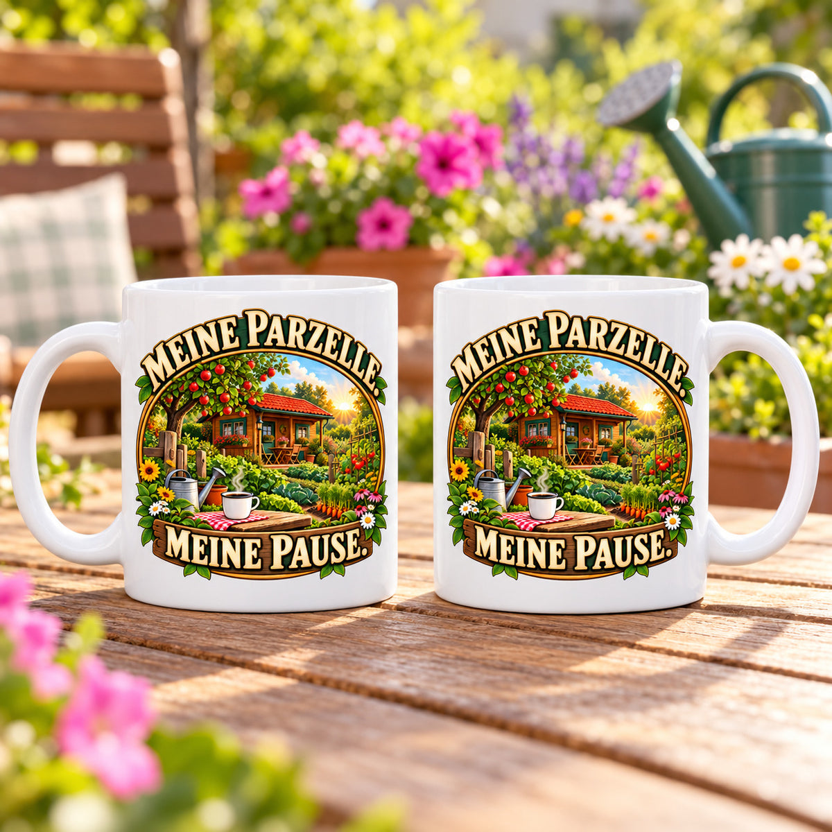 Garten Tasse Spruch Keramik 330ml Geschenk Datscha Schrebergarten bunt