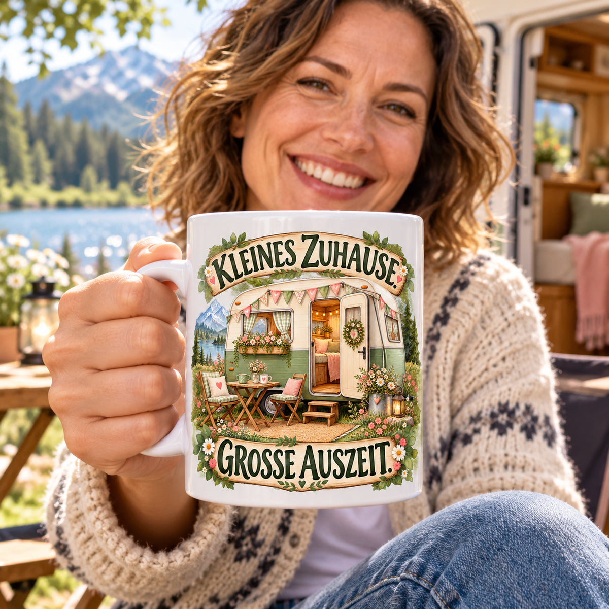 Camping Tasse Spruch Keramik 330 ml Geschenk Camper Wohnmobil Urlauber