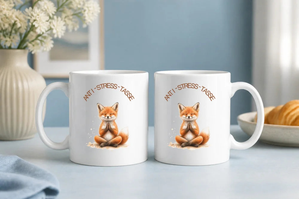 Anti-Stress-Tasse Fuchs Aquarell 325 ml Keramik Geschenk - WS-Trend.de