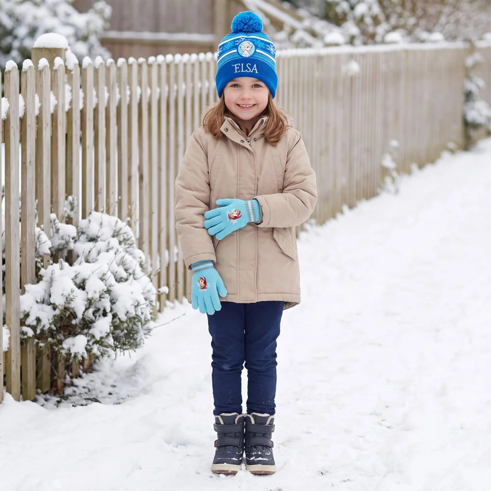 Disney Die Eiskönigin Elsa & Anna Mütze mit Handschuhen Blau 52–54 cm - WS-Trend.de