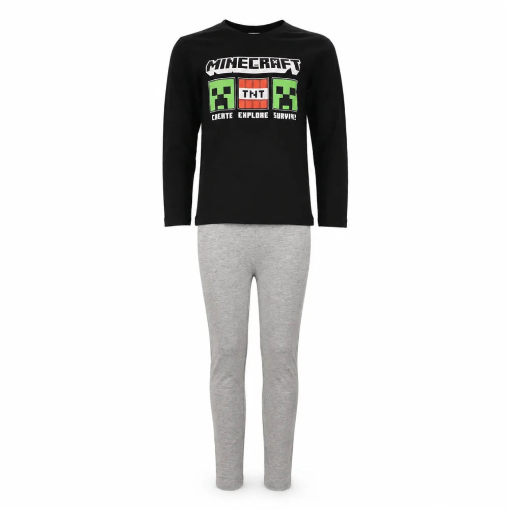 Schlafanzug Minecraft Creeper Gamer Jungen Kinder lang Pyjama - WS-Trend.de