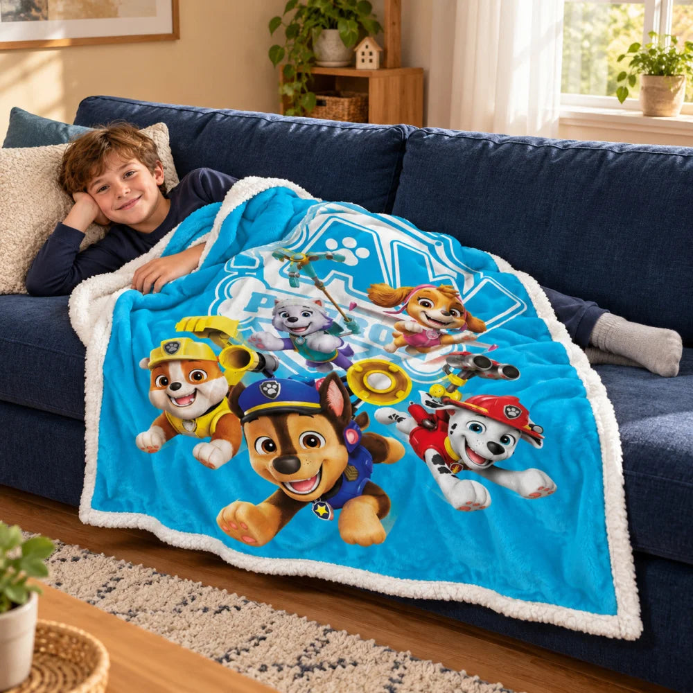 Paw Patrol Flanell-Kuscheldecke 120x150 cm Türkis flauschige Rückseite - WS-Trend.de