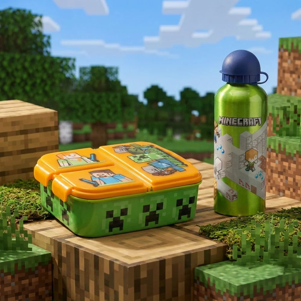 Minecraft Kinder 2 tlg Set 3 Kammern Brotdose XL Alu-Trinkflasche 530 ml - WS-Trend.de