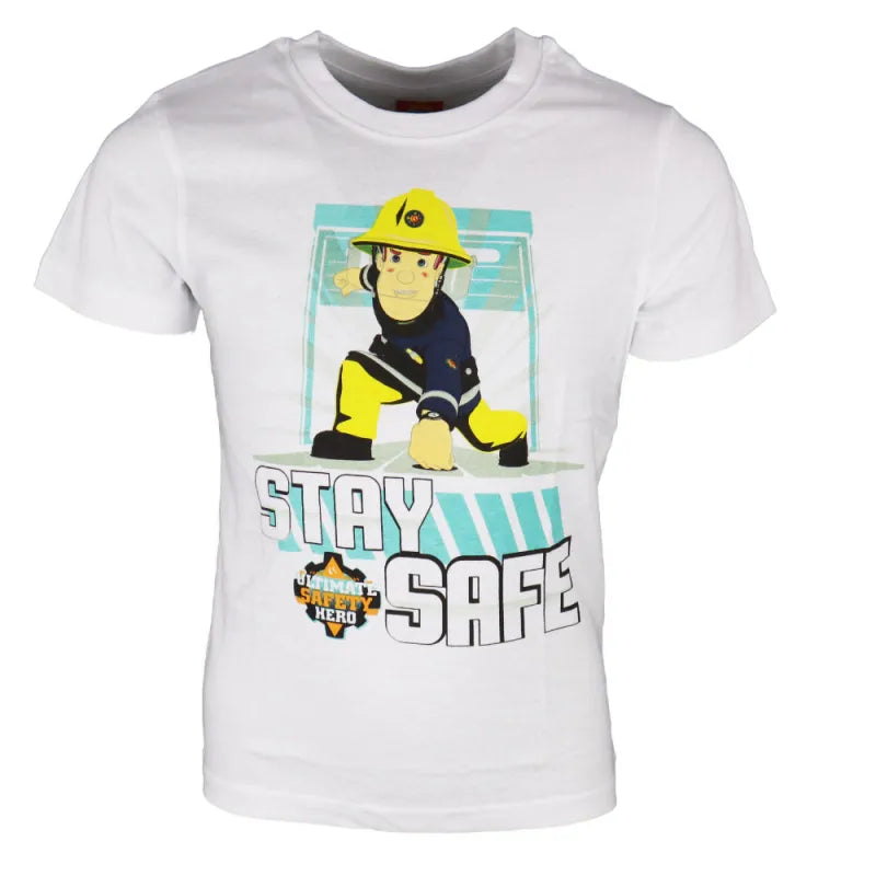 Feuerwehrmann Sam Stay Safe Kinder T-Shirt - WS-Trend.de Rot Weiß für Jungen 98 bis 128