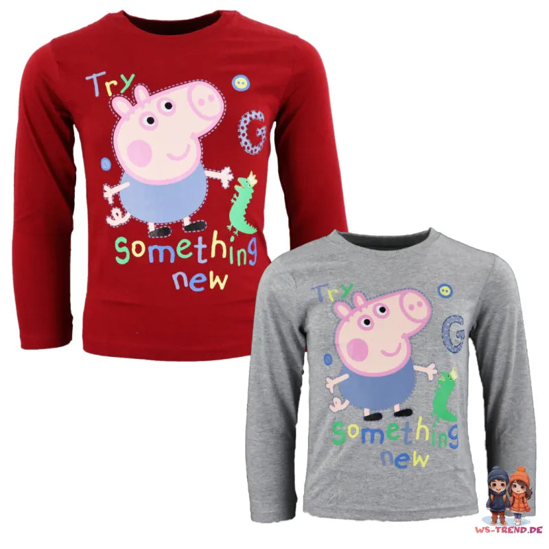PEPPA Wutz George Dino Kinder Langarmshirt für Jungen - WS-Trend.de 92-122 Rot Grau