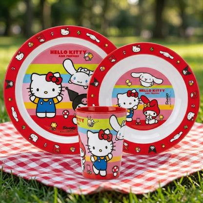 Hello Kitty Friends Kinder Geschirr-Set 3 teilig Becher (260 ml) Teller Schüssel - WS-Trend.de