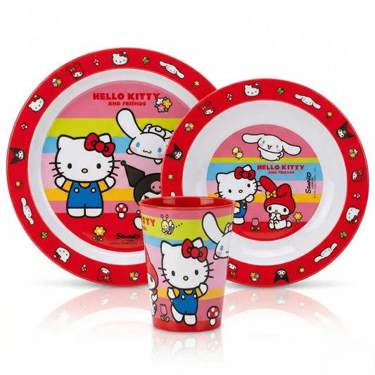 Hello Kitty Friends Kinder Geschirr-Set 3 teilig Becher (260 ml) Teller Schüssel - WS-Trend.de