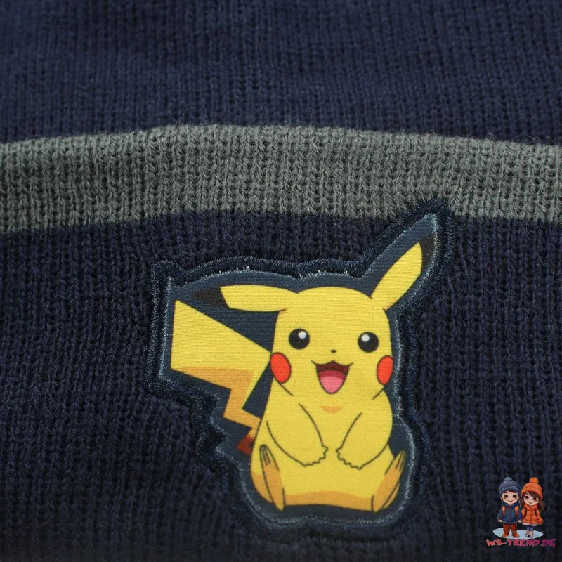 Anime Pokemon Pikachu Jungen Herbst Wintermütze Bommelmütze - WS-Trend.de Gr. 54/56 Blau
