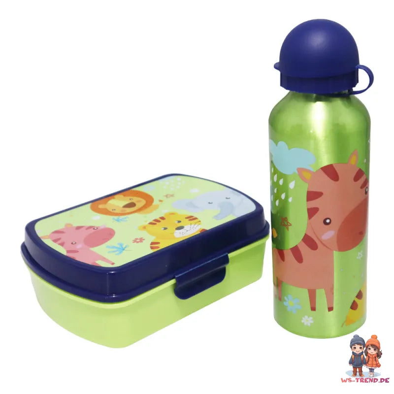 Jungle Friends 2 tlg Kinder Lunch Set Brotdose Alu Trinkflasche 500 ml Geschenk - WS-Trend.de
