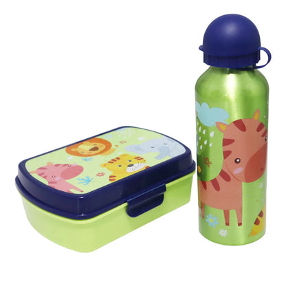 Jungle Friends 2 tlg Kinder Lunch Set Brotdose Alu Trinkflasche 500 ml Geschenk - WS-Trend.de