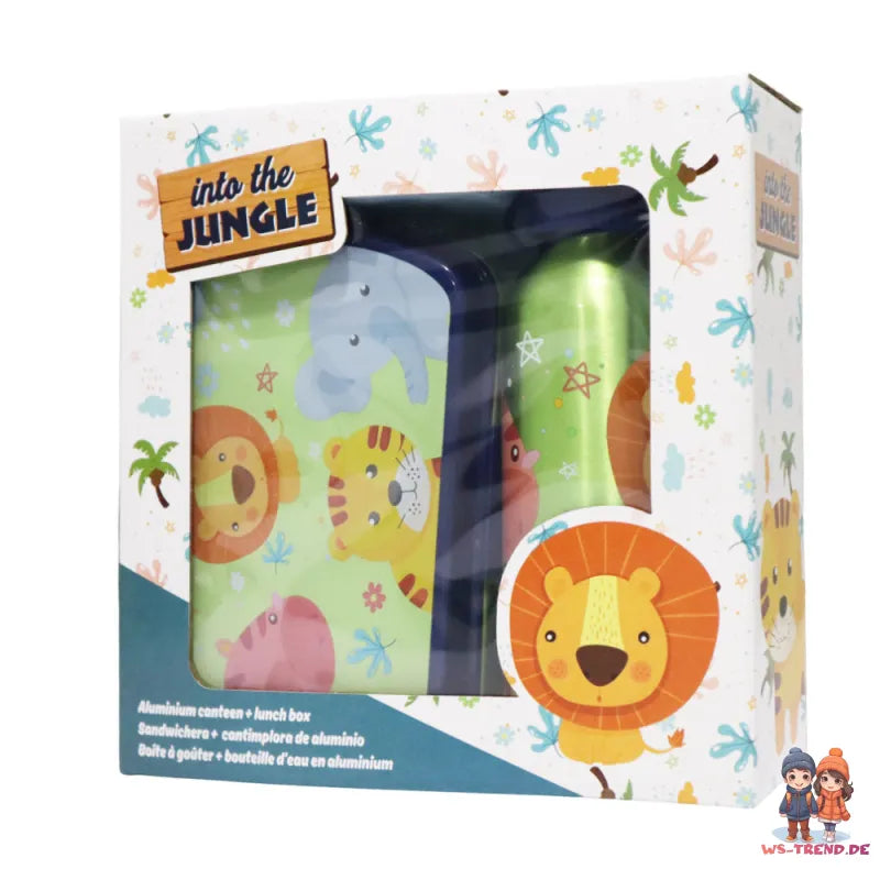 Jungle Friends 2 tlg Kinder Lunch Set Brotdose Alu Trinkflasche 500 ml Geschenk - WS-Trend.de
