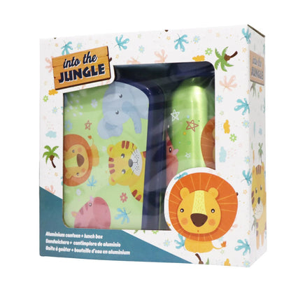 Jungle Friends 2 tlg Kinder Lunch Set Brotdose Alu Trinkflasche 500 ml Geschenk - WS-Trend.de