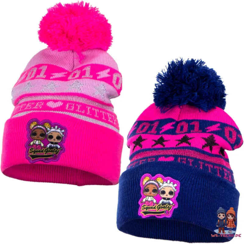 LOL Surprise - Kinder Herbst Wintermütze Bommelmütze - WS-Trend.de - Mütze - Bommel 54 Pink Blau