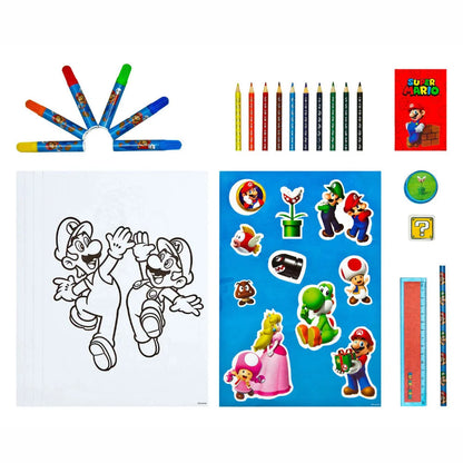 Super Mario 35 tlg. Kinder Malset Buntstifte Fasermaler Lineal Poster Anspitzer - WS-Trend.de