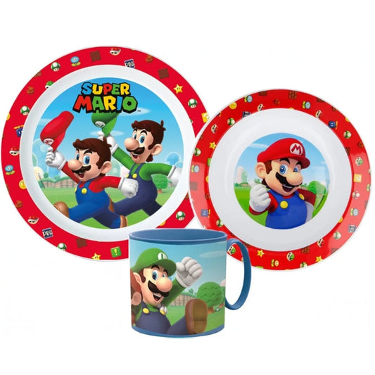 Super Mario und Luigi Kinder Geschirr-Set 3 teilig Becher Teller Schüssel - WS-Trend.de
