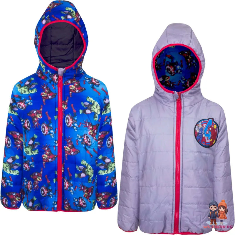Marvel Avengers Kinder Wende Jacke - Größe 104 bis 140 - WS-Trend.de Hulk America Kapuze Jungen Gr. 104-140
