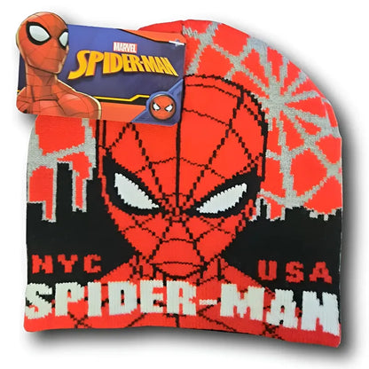 Marvel Spiderman Pixel - Kinder Wintermütze 52 oder 54 cm - WS-Trend.de Blau Dunkelblau
