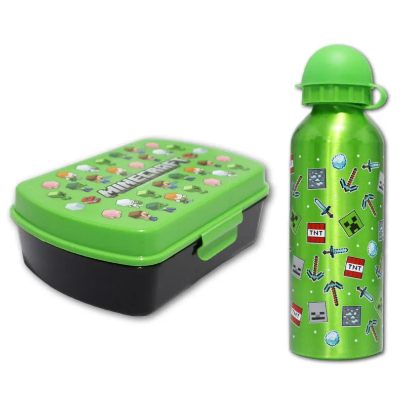 Minecraft Creeper Kinder 2 tlg Lunch Set Brotdose Alu-Trinkflasche 500 ml - WS-Trend.de