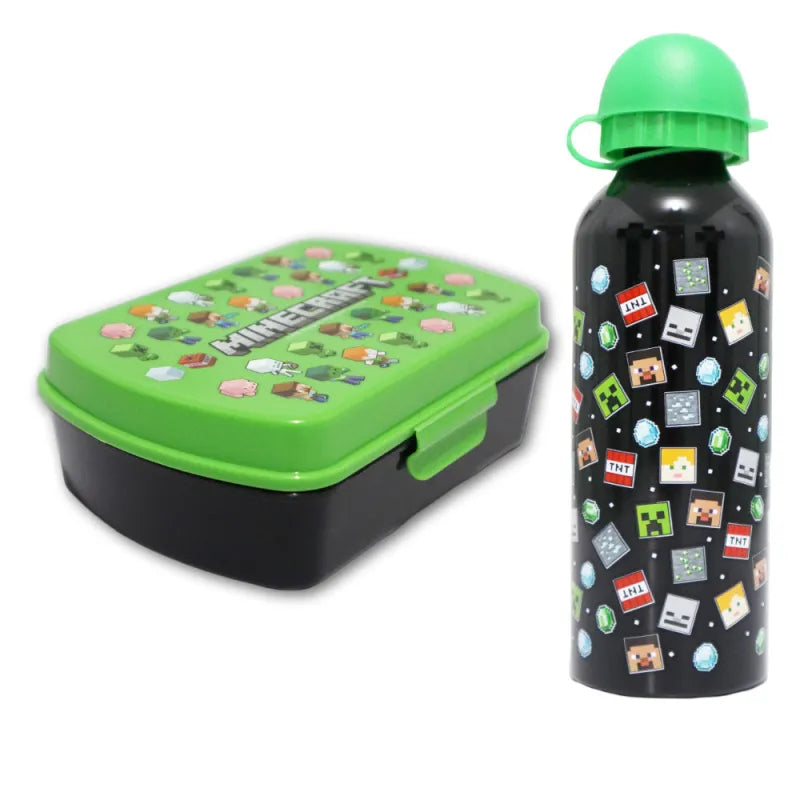 Minecraft Creeper Kinder 2 tlg Lunch Set Brotdose Alu-Trinkflasche 500 ml - WS-Trend.de