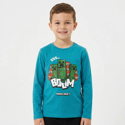 Minecraft Creeper BOOM Gamer Kinder langarm Shirt - WS-Trend.de Gr. 116-152 Baumwolle Grün