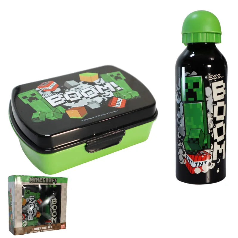 Minecraft Creeper Kinder 2 tlg Lunch Set Brotdose Alu-Trinkflasche 500 ml - WS-Trend.de