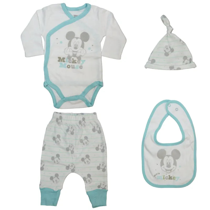 Disney Mickey Maus Baby 4 tlg Set Body Hose Lätzchen Mütze - WS-Trend.de Gr. 56 - 74 Baumwolle