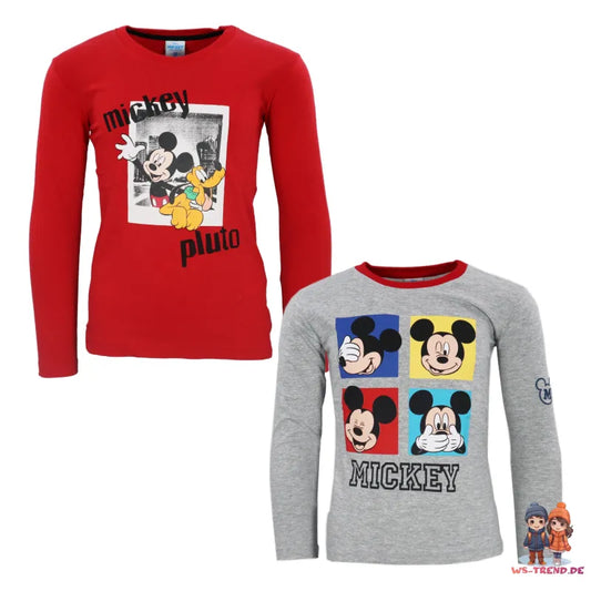 Disney Mickey Maus Kinder Jungen Langarm Shirt - WS-Trend.de Grau Rot 98-128 Baumwolle