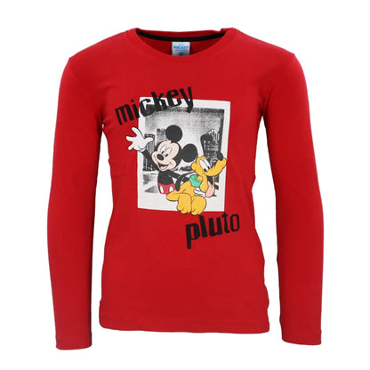 Disney Mickey Maus Kinder Jungen Langarm Shirt - WS-Trend.de Grau Rot 98-128 Baumwolle