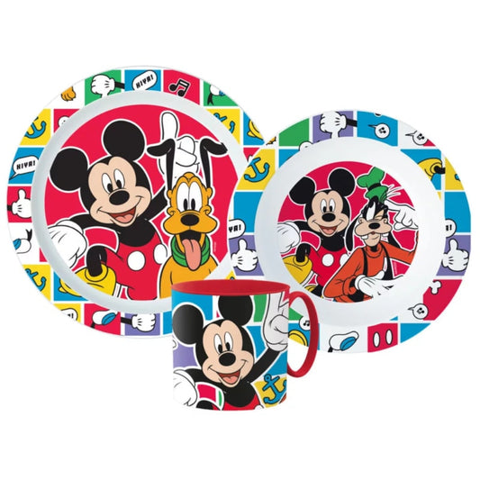 Mickey Maus Pluto Goofy Kinder Geschirr-Set 3 teilig Becher Teller Schüssel - WS-Trend.de