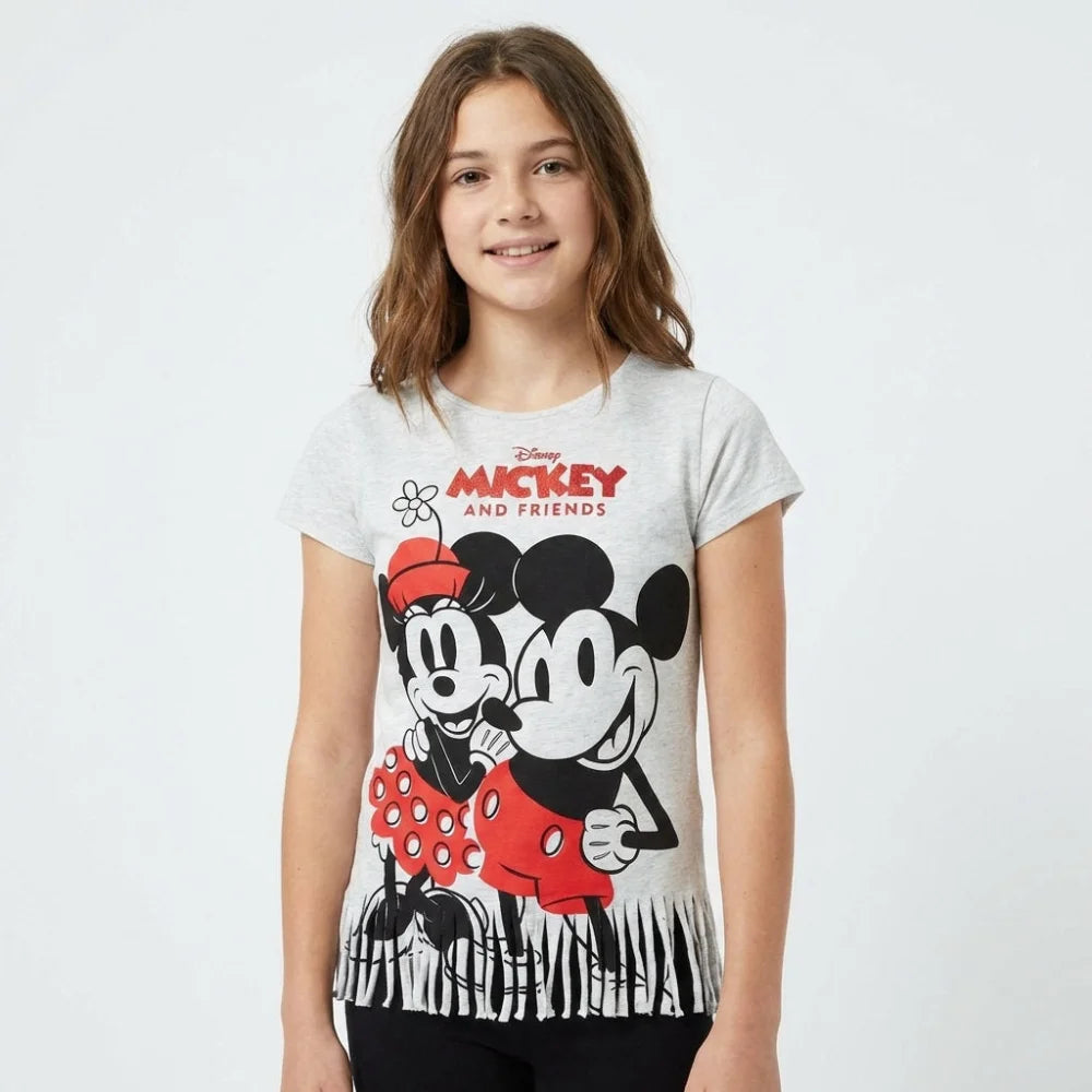 Disney Minnie und Mickey Maus Kinder kurzarm Fransen T-Shirt - WS-Trend.de Mädchen Baumwolle