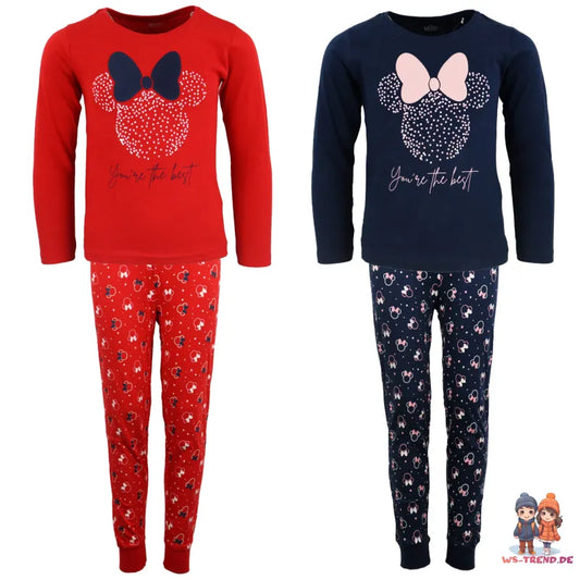 Disney Minnie Maus Kinder Schlafanzug Pyjama lang - WS-Trend.de Mädchen 104 - 134 Baumwolle