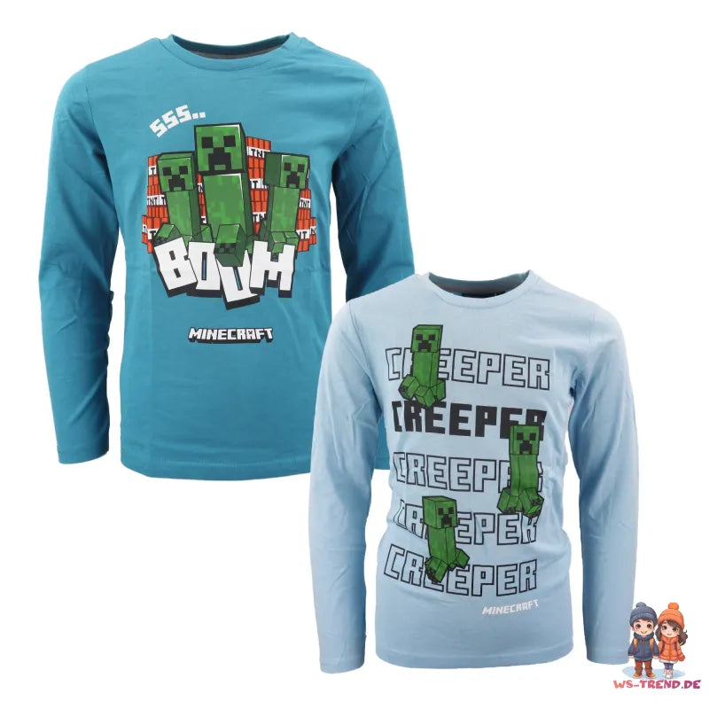 Minecraft Creeper BOOM Gamer Kinder langarm Shirt - WS-Trend.de Gr. 116-152 Baumwolle Grün