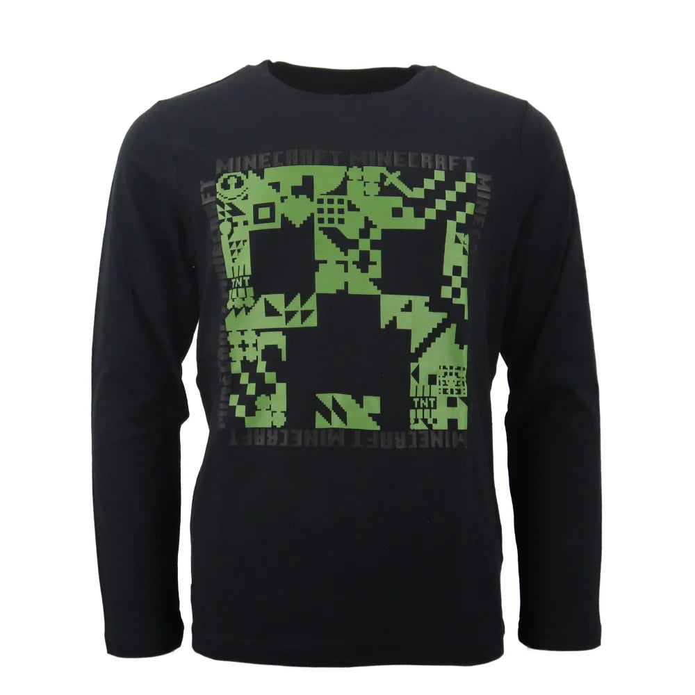 Minecraft Creeper Gamer Kinder langarm Shirt - WS-Trend.de Gr. 116-152 Baumwolle Schwarz