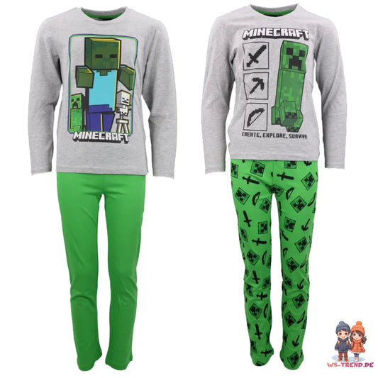 Minecraft Creeper Kinder lang Pyjama - WS-Trend.de Zombie Jungen Schlafanzug 128 -152