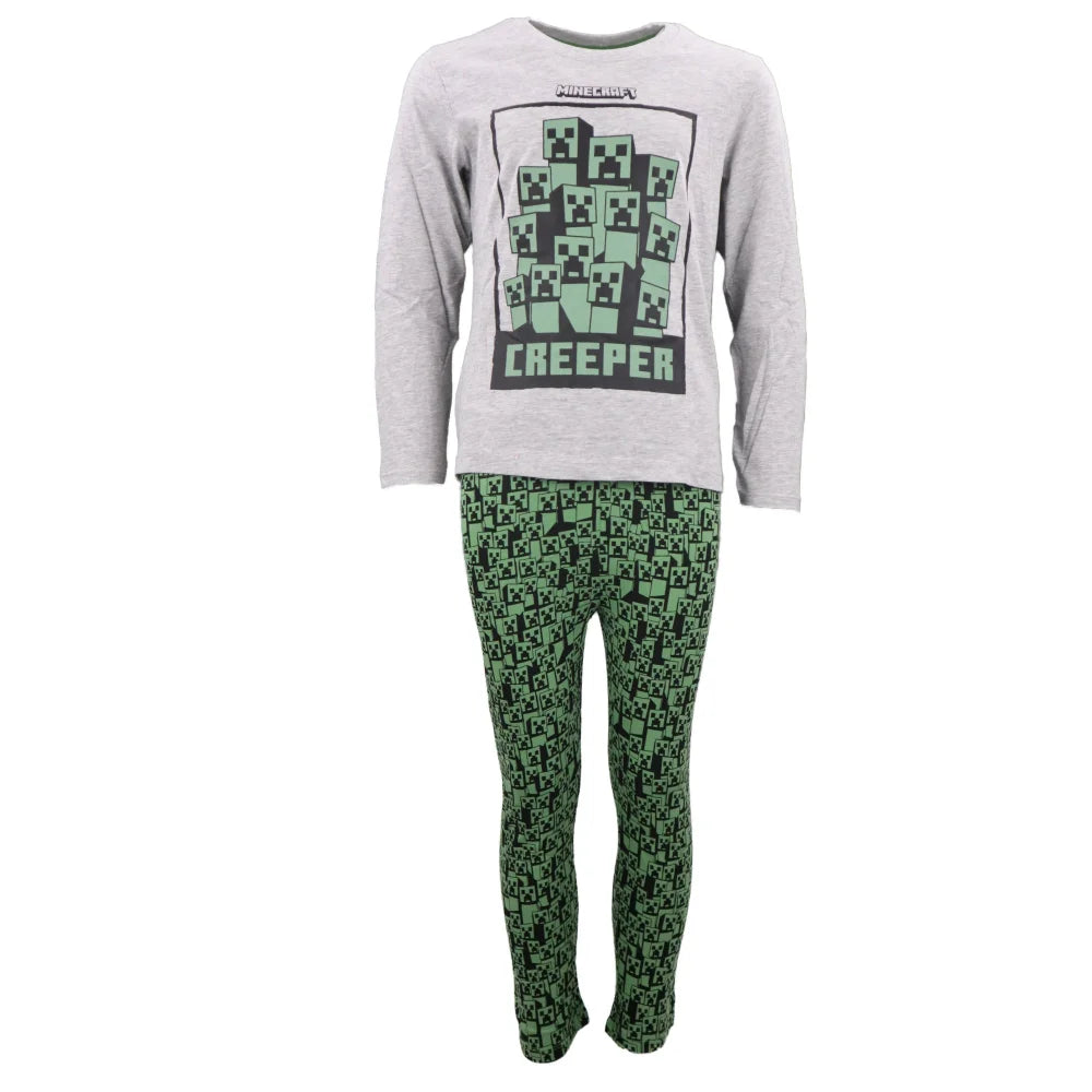 Pyjama Minecraft Creeper Pour Enfants - Confortable Et Stylé En Gris Chiné/Blanc