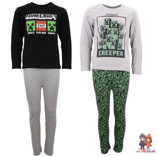 Minecraft Creeper Kinder lang Pyjama - WS-Trend.de Jungen Schlafanzug 116 -152