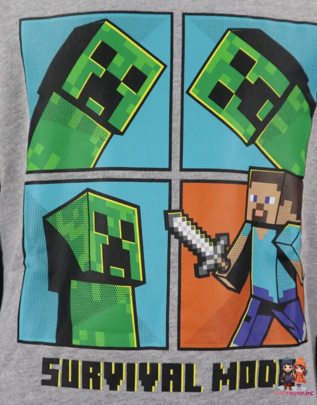 Minecraft Creeper Kinder Pullover - WS-Trend.de Gamer Pulli Gr.128 -152 Jungen Grau